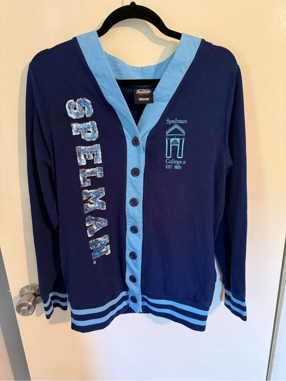 Spelman College Navy & Light Blue Button-Up Cardigan size M